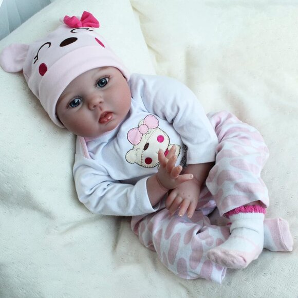 🆕22Inches Real Vinyl Limbs with Cloth Body Realistic Newborn Toddler Girl - Picture 1 of 9